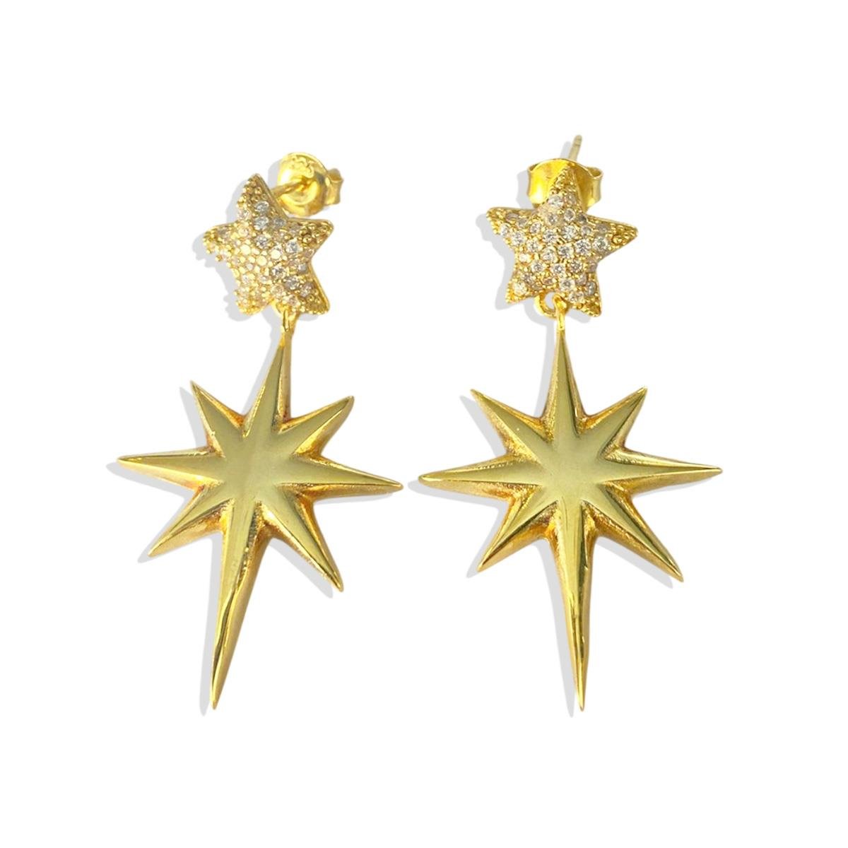 Kutup Yıldızı Gold Gümüş Küpe