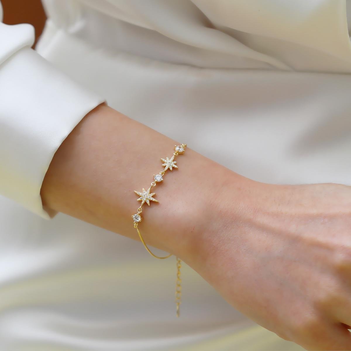 Kutup Yıldızı Zirkon Taşlı Gümüş Bileklik