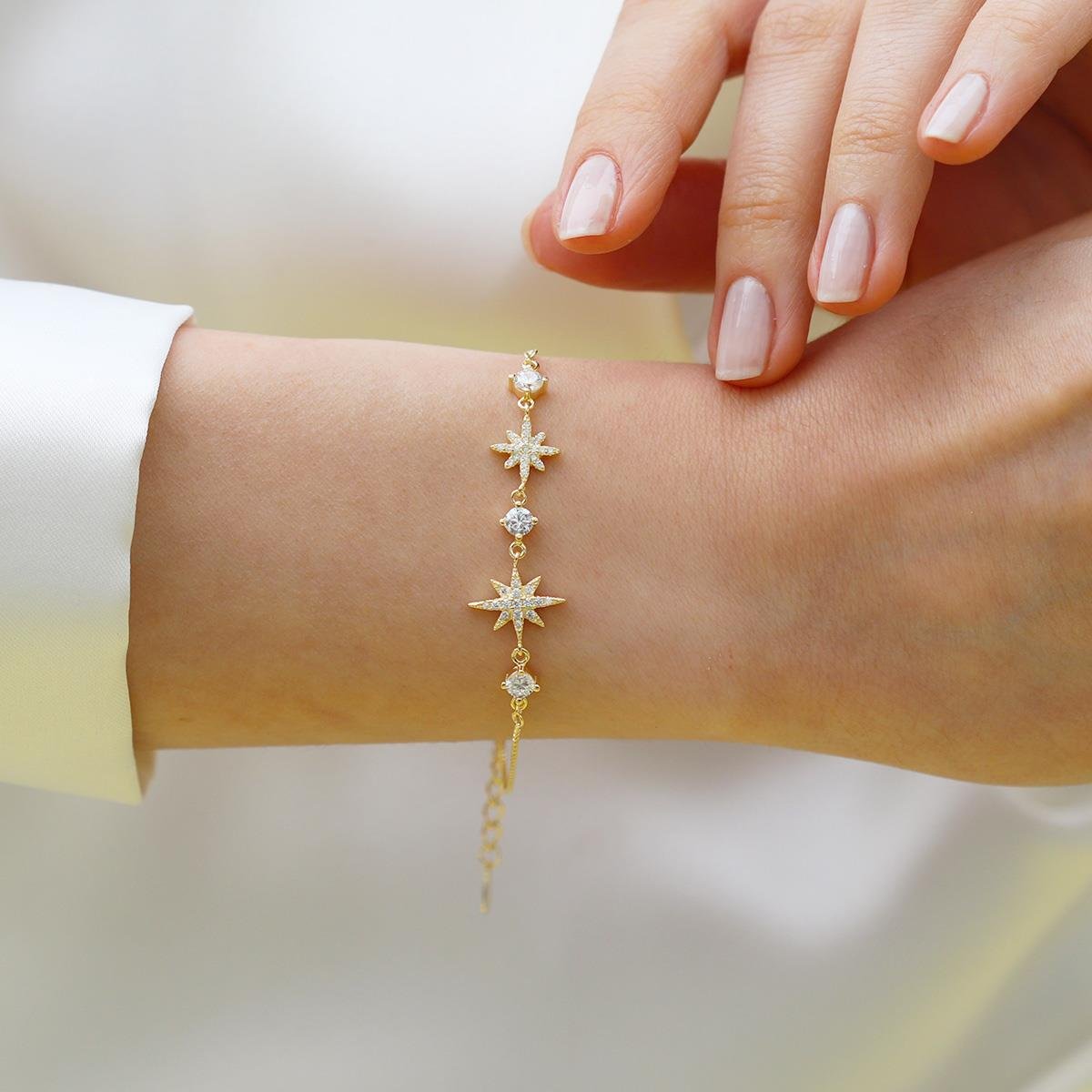 Kutup Yıldızı Zirkon Taşlı Gümüş Bileklik