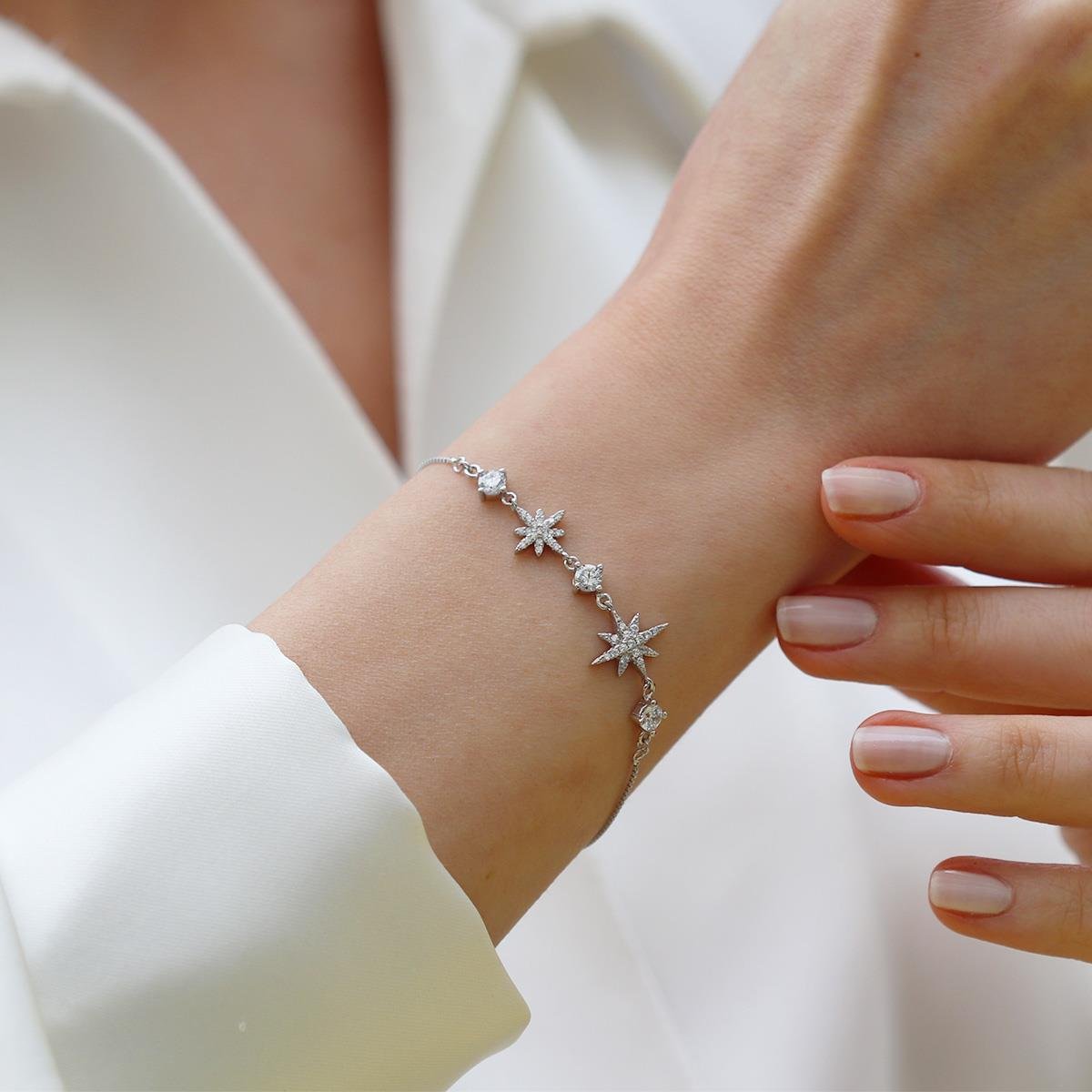 Kutup Yıldızı Zirkon Taşlı Gümüş Bileklik