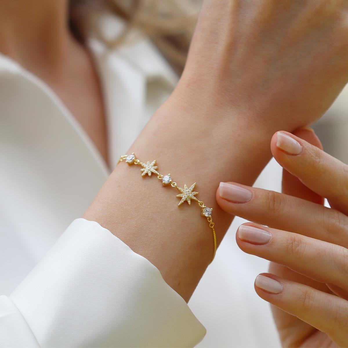 Kutup Yıldızı Zirkon Taşlı Gümüş Bileklik