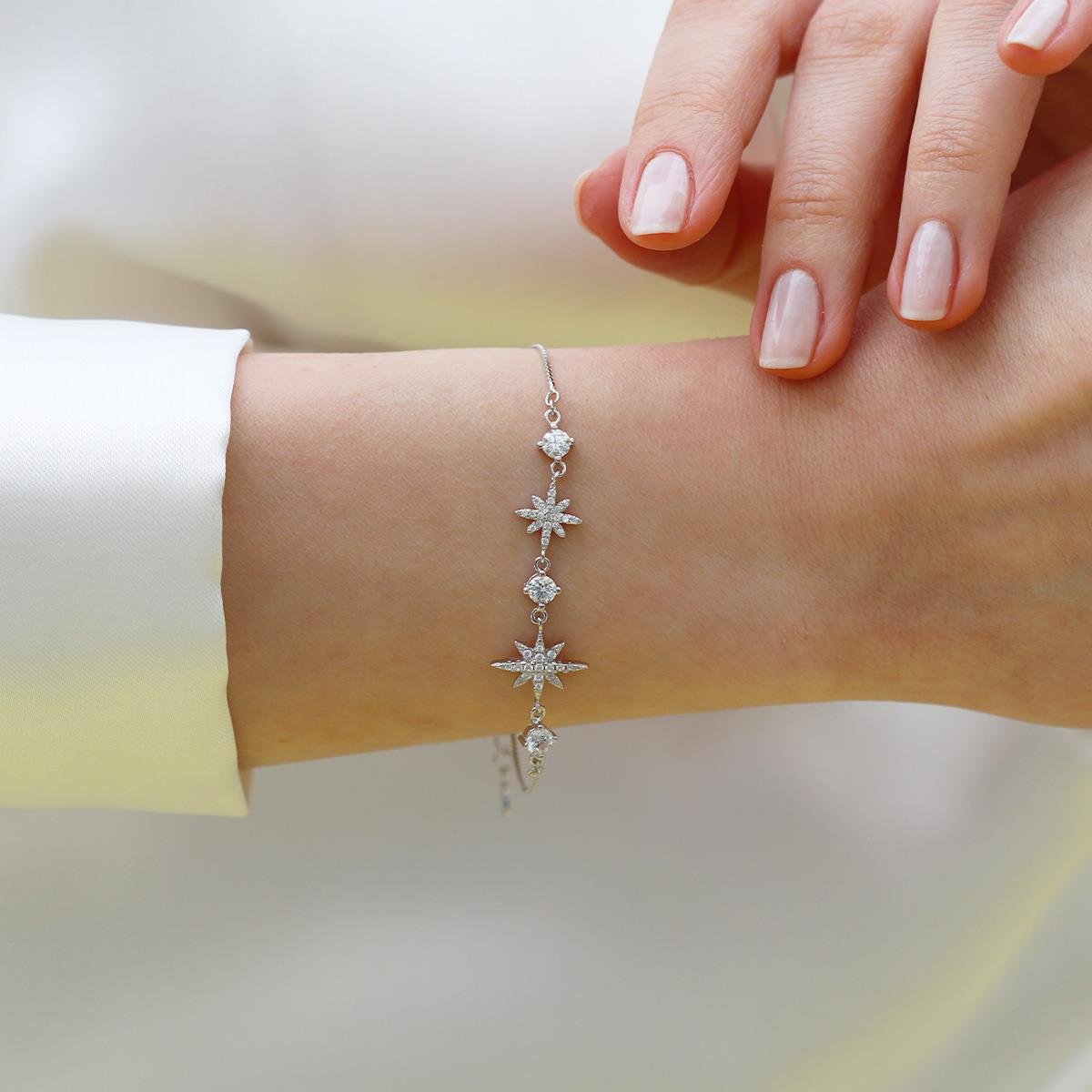 Kutup Yıldızı Zirkon Taşlı Gümüş Bileklik