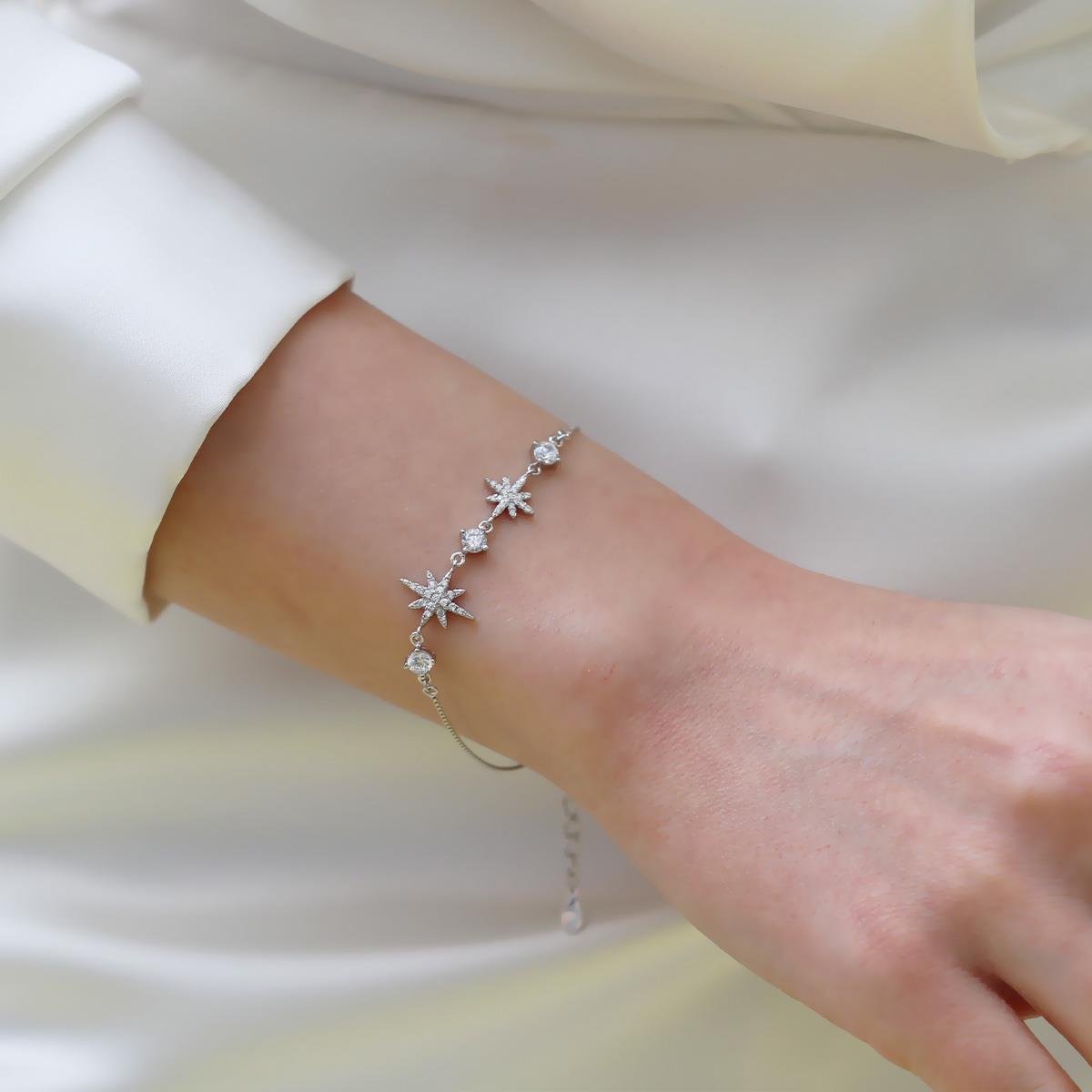 Kutup Yıldızı Zirkon Taşlı Gümüş Bileklik