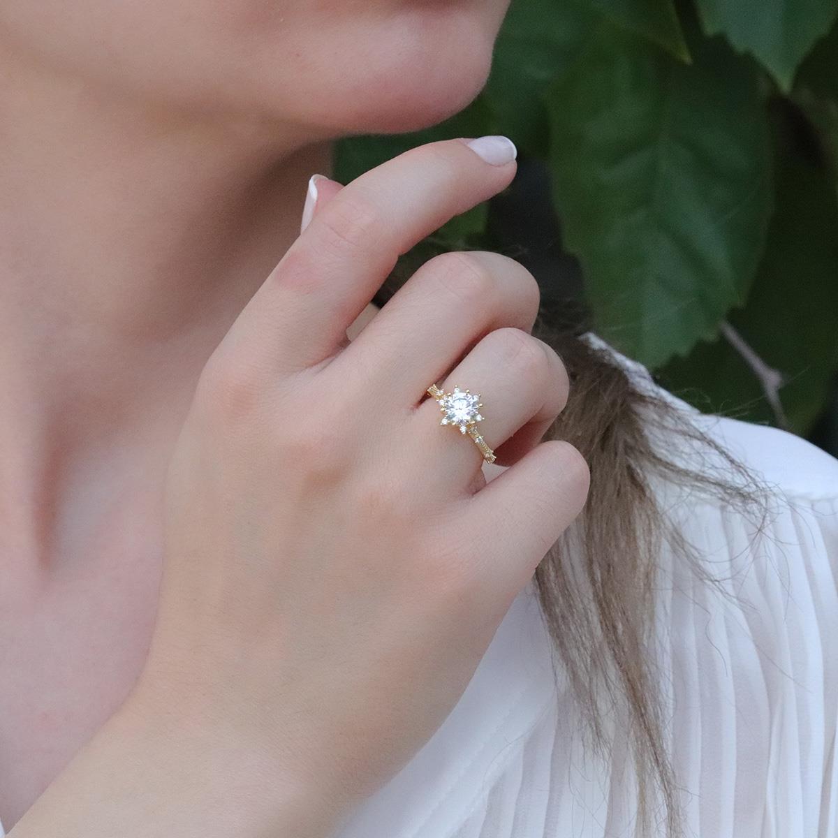 Lotus Çiçeği Gold Kaplama Gümüş Yüzük