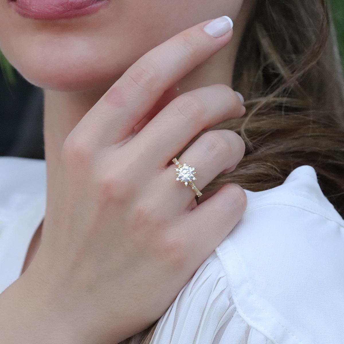 Lotus Çiçeği Gold Kaplama Gümüş Yüzük