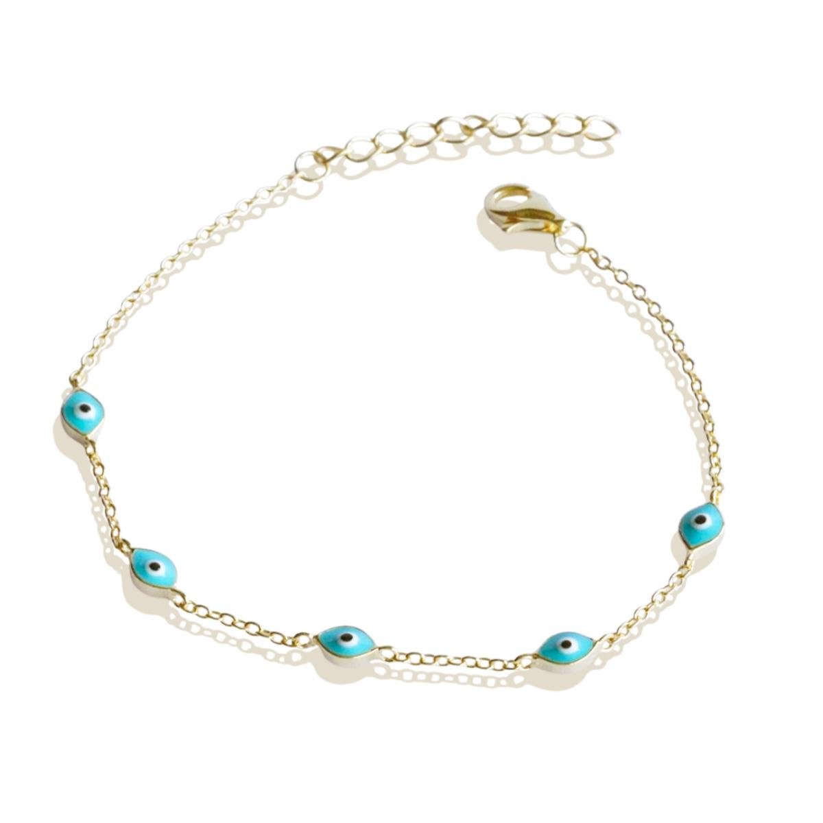 Mavi Mineli Göz Modeli Gold Gümüş Bileklik