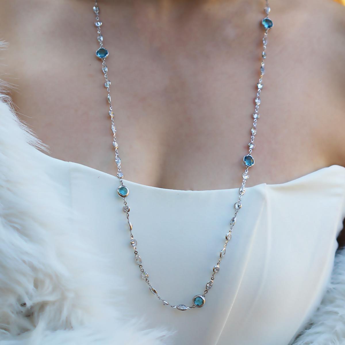 Mavi Swarovski Taşlı Gümüş Kolye