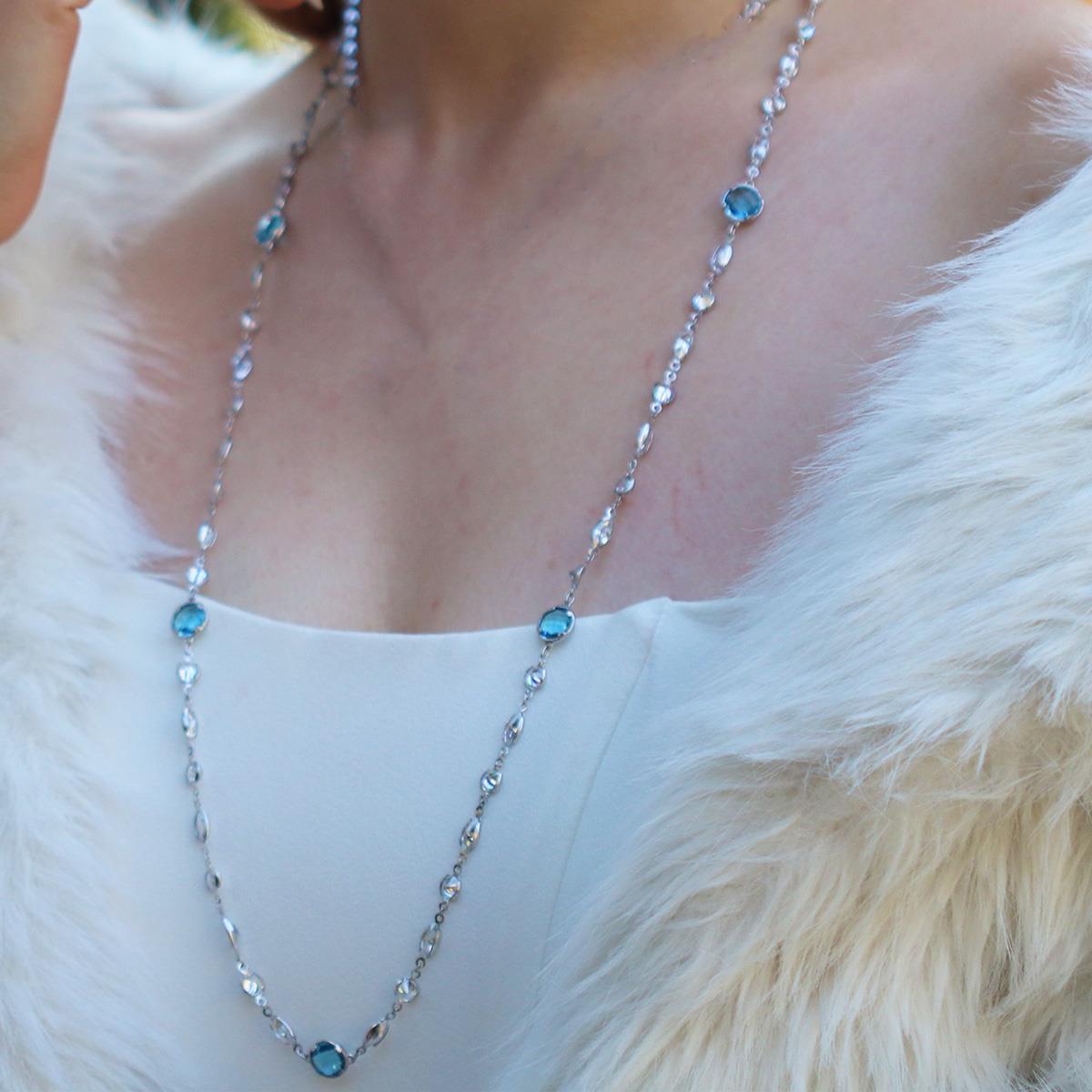 Mavi Swarovski Taşlı Gümüş Kolye