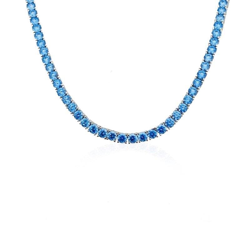 Mavi Zirkon Taşlı 4mm Su Yolu Gümüş Kolye