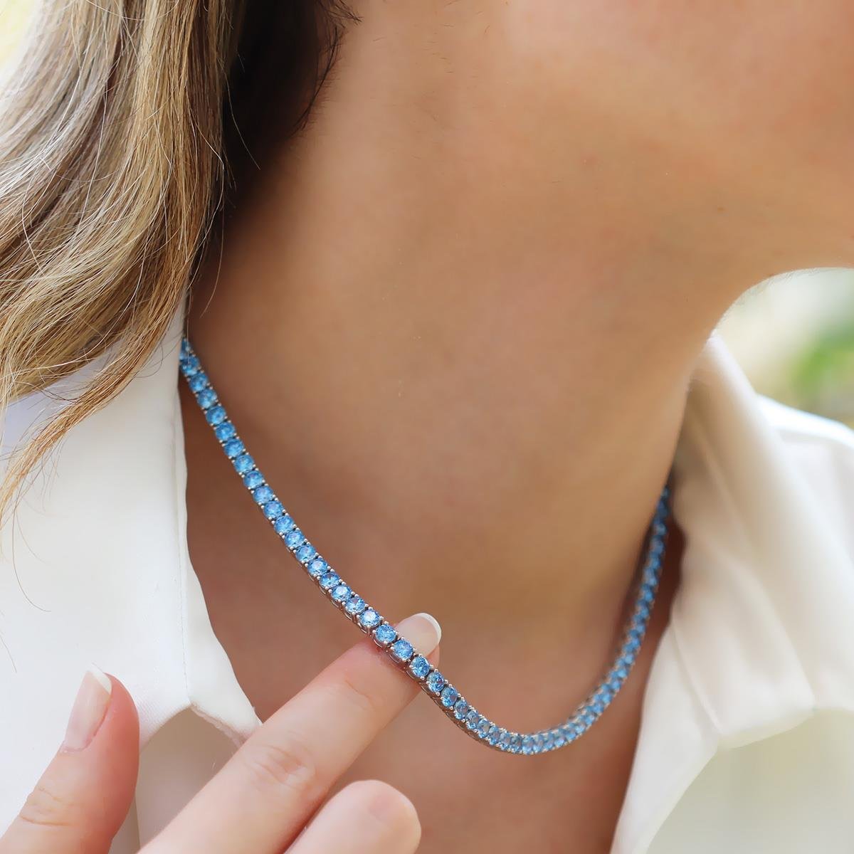 Mavi Zirkon Taşlı 4mm Su Yolu Gümüş Kolye