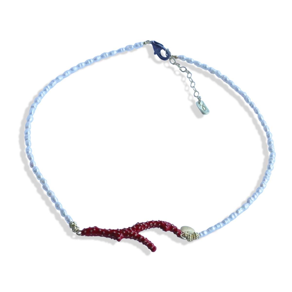 Mercan İncili Gold Doğaltaşlı Gümüş Kolye