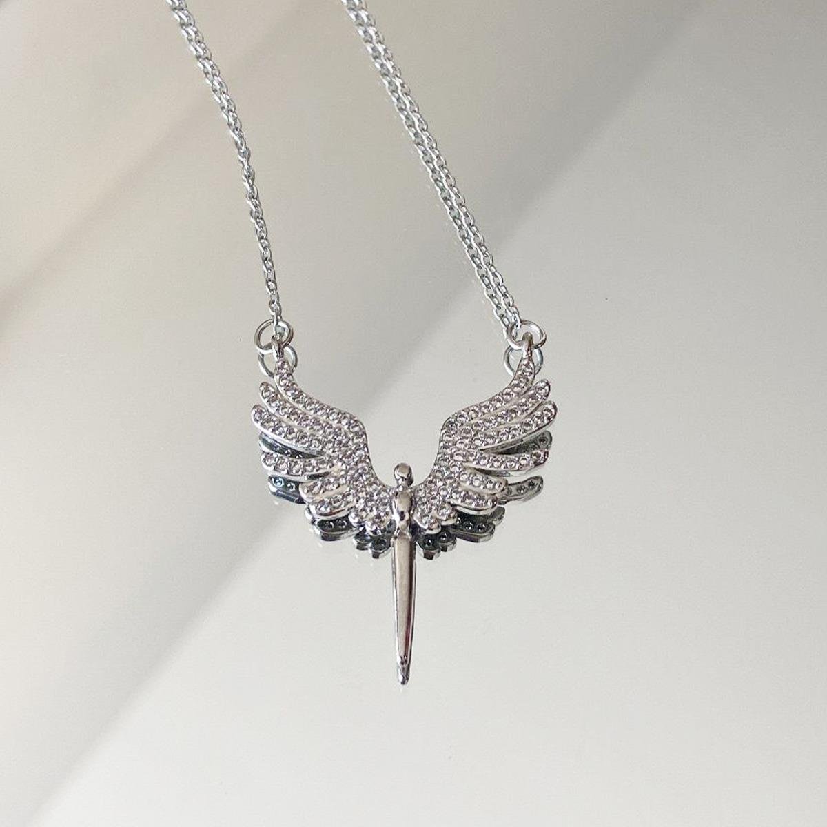 Mikail Meleği Taşlı Çelik Kolye Broş Set