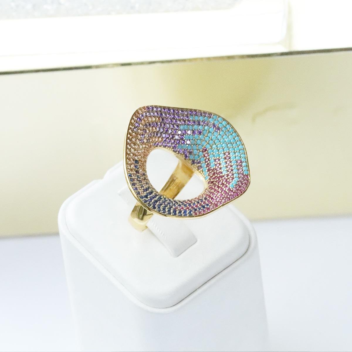 Milliner Renkli Zirkon Taşlı Gold Kaplama Gümüş Yüzük