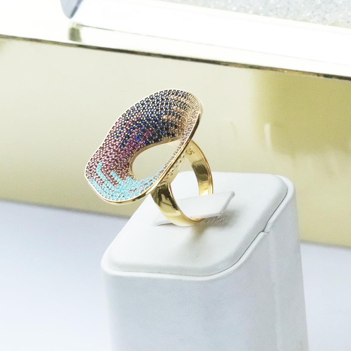 Milliner Renkli Zirkon Taşlı Gold Kaplama Gümüş Yüzük