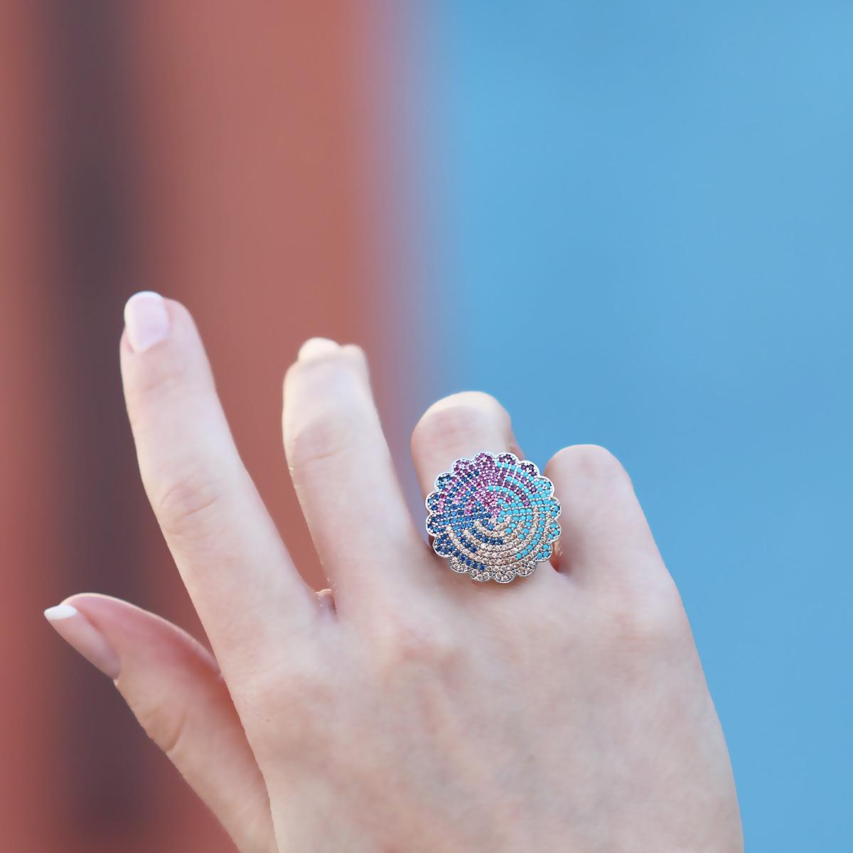 Milliner Renkli Zirkon Taşlı Gümüş Yüzük