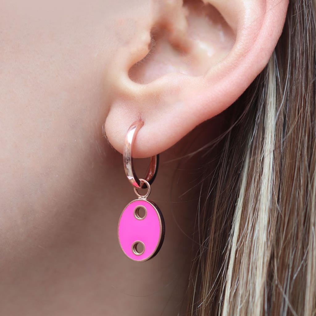 Mine İşli Neon Pembe Rose Gold Kaplama Gümüş Düğme Küpe