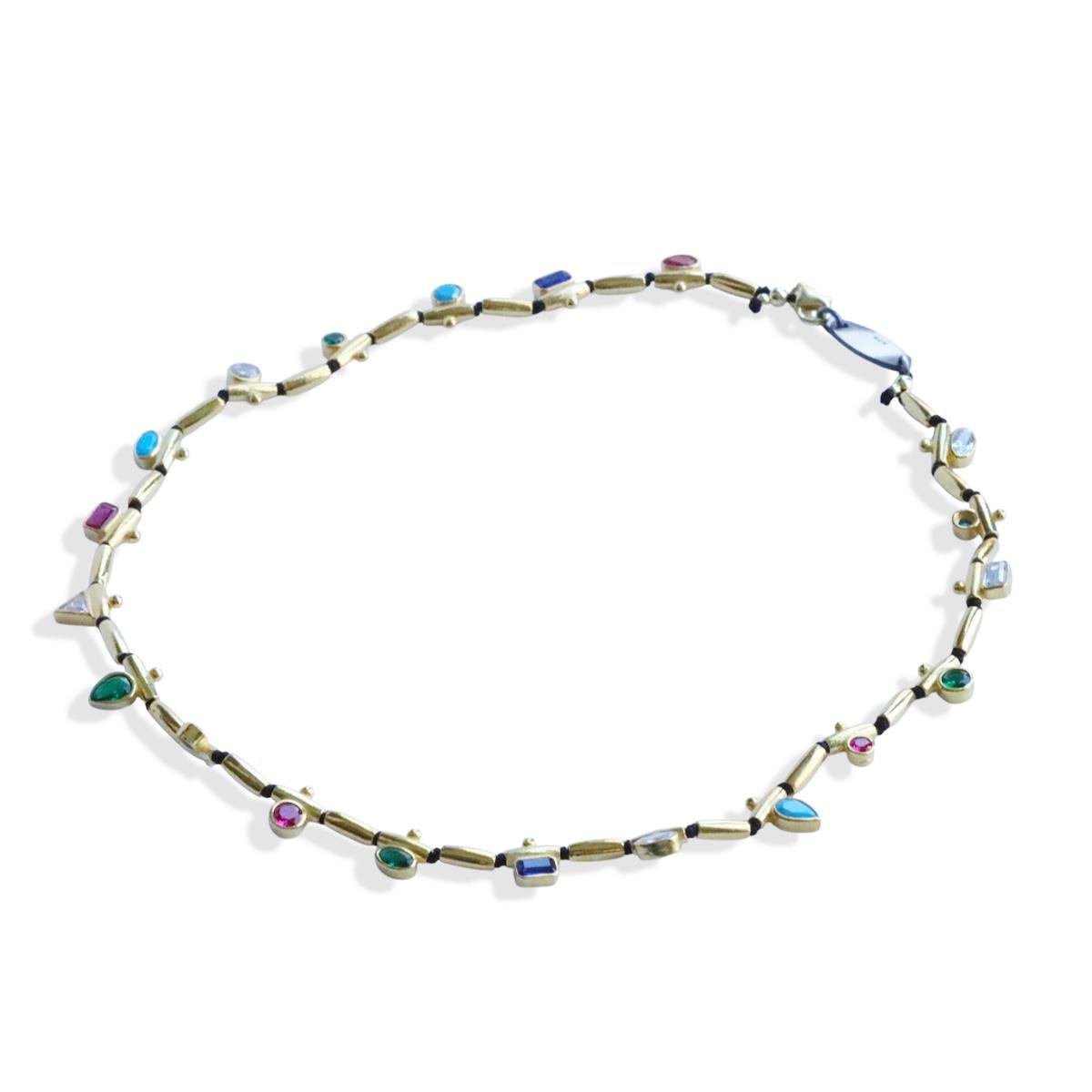 Mozaik Doğaltaşlı Gold Gümüş Kolye