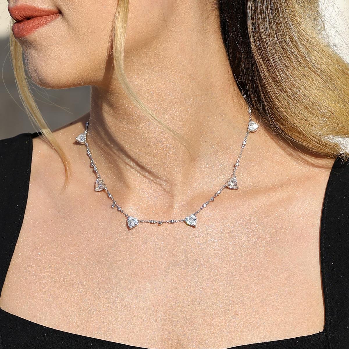 Mozanit Taşlı Kalp Gümüş Kolye