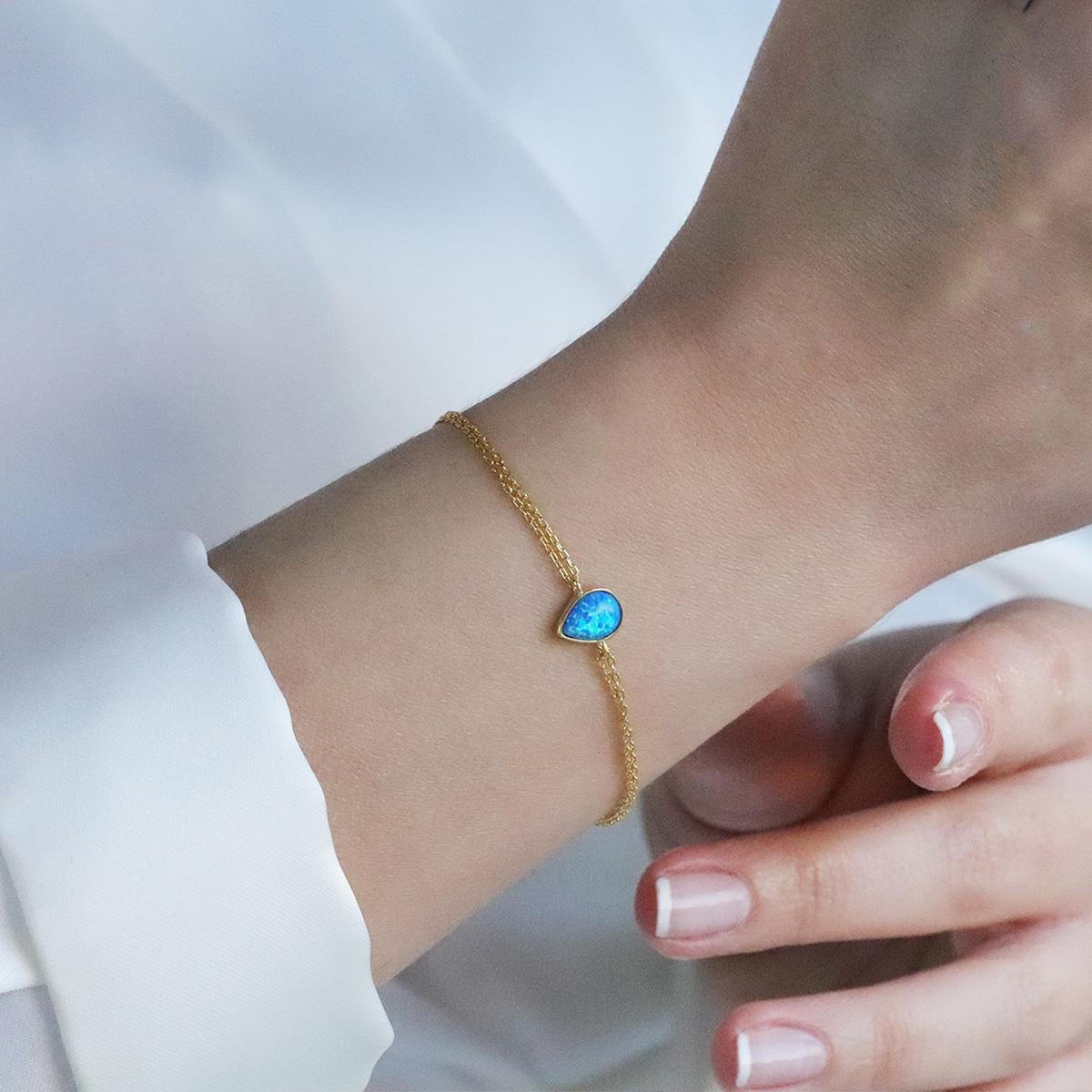 Opal Damla Modeli Gold Kaplama Gümüş Bileklik