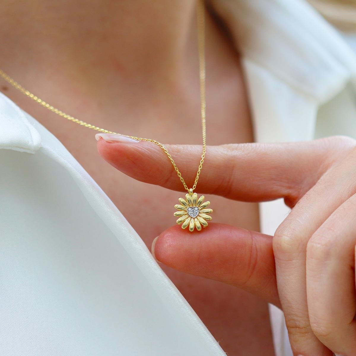 Papatya Kalpli Gold Gümüş Kolye