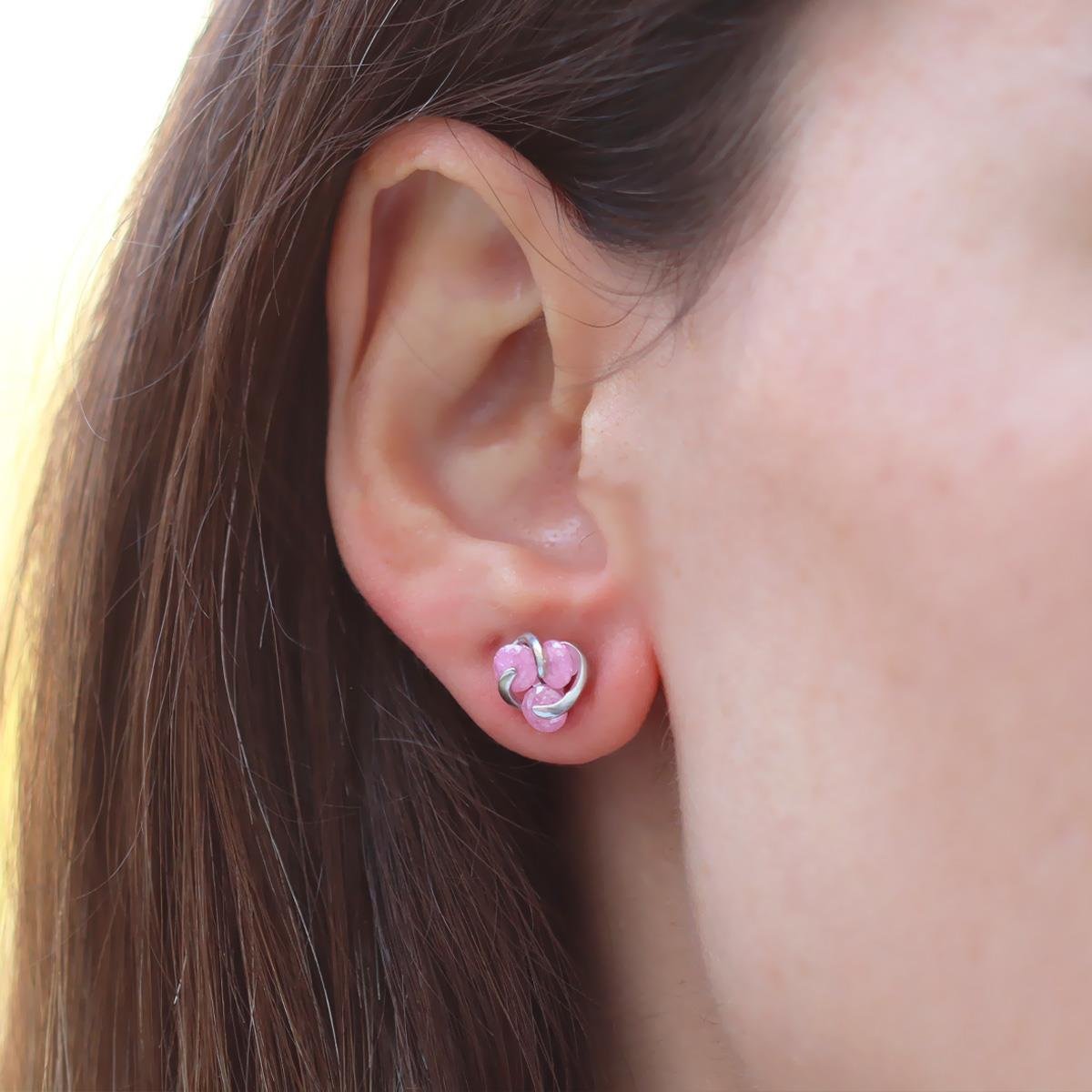 Pembe Kuvars Taşlı Gümüş Nokta Küpe