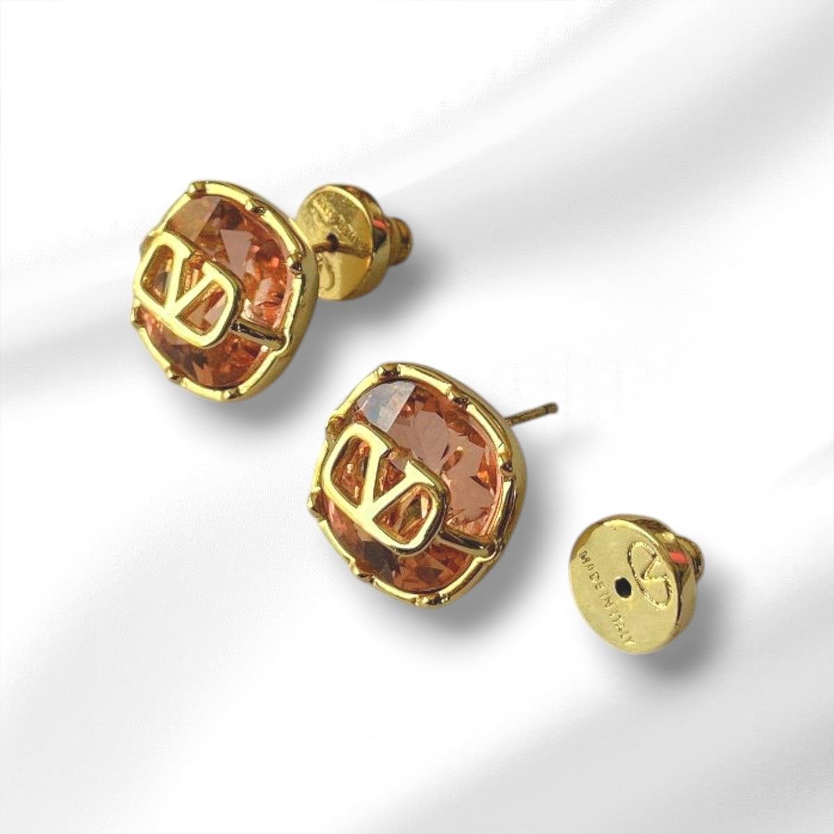 Pembe Taşlı Gold Çelik Küpe