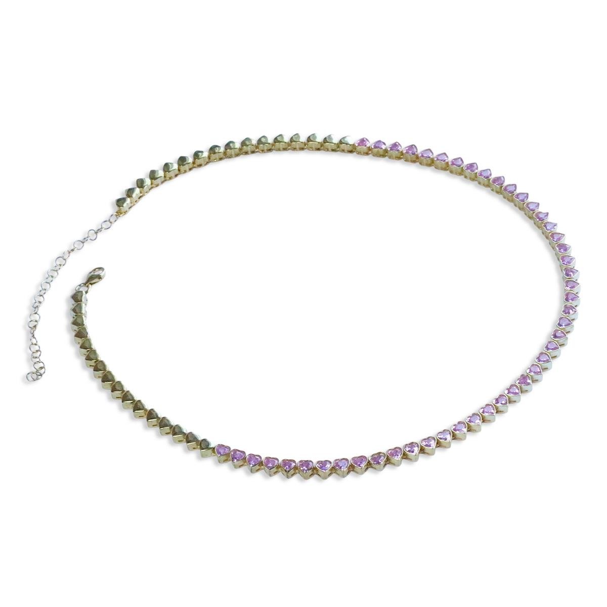 Pembe Taşlı Su Yolu Gold Gümüş Kolye