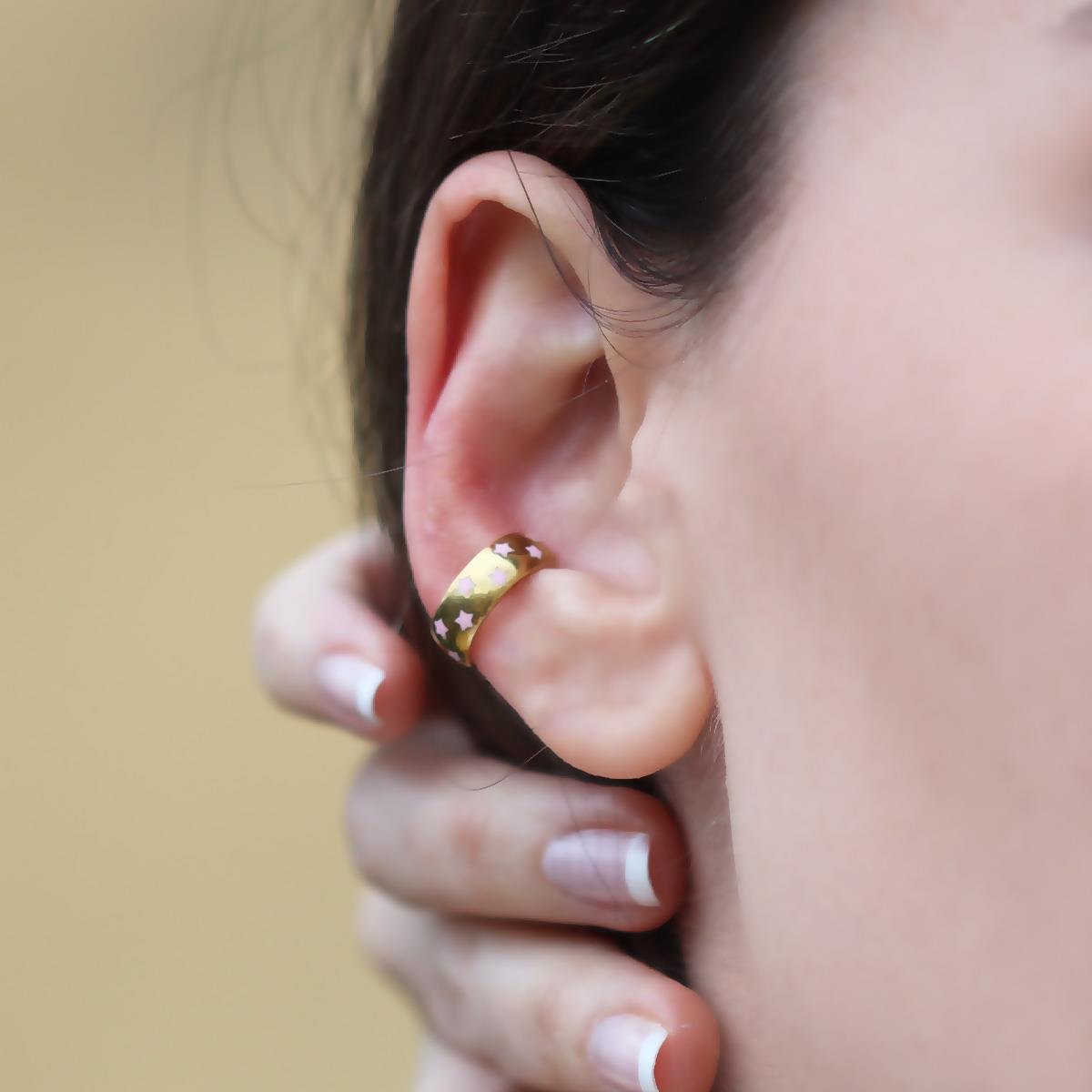 Pembe Yıldız Mineli Gümüş Cuff  Küpe