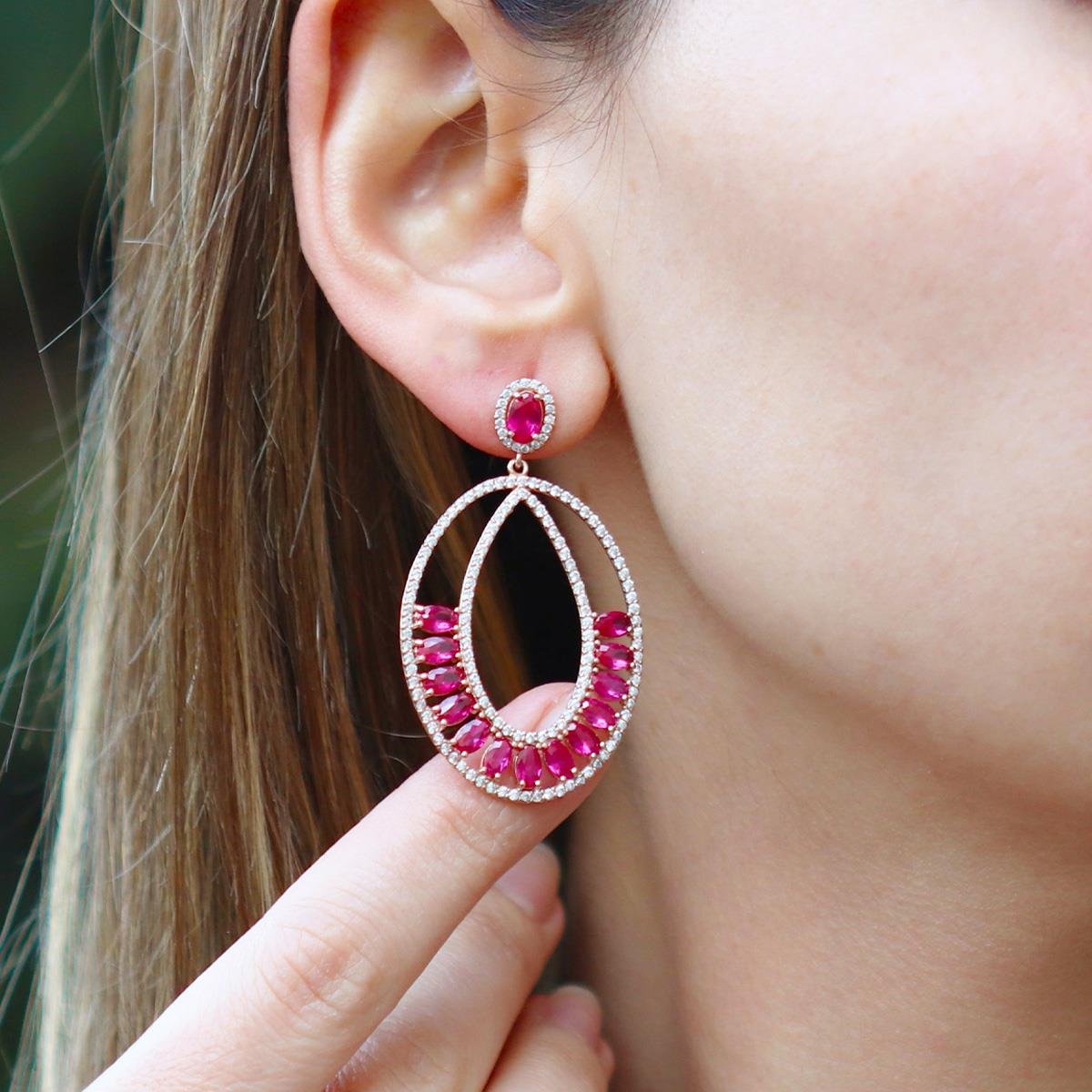 Pembe Zirkon Taşlı Glamore Rose Gold Kaplama Gümüş Küpe