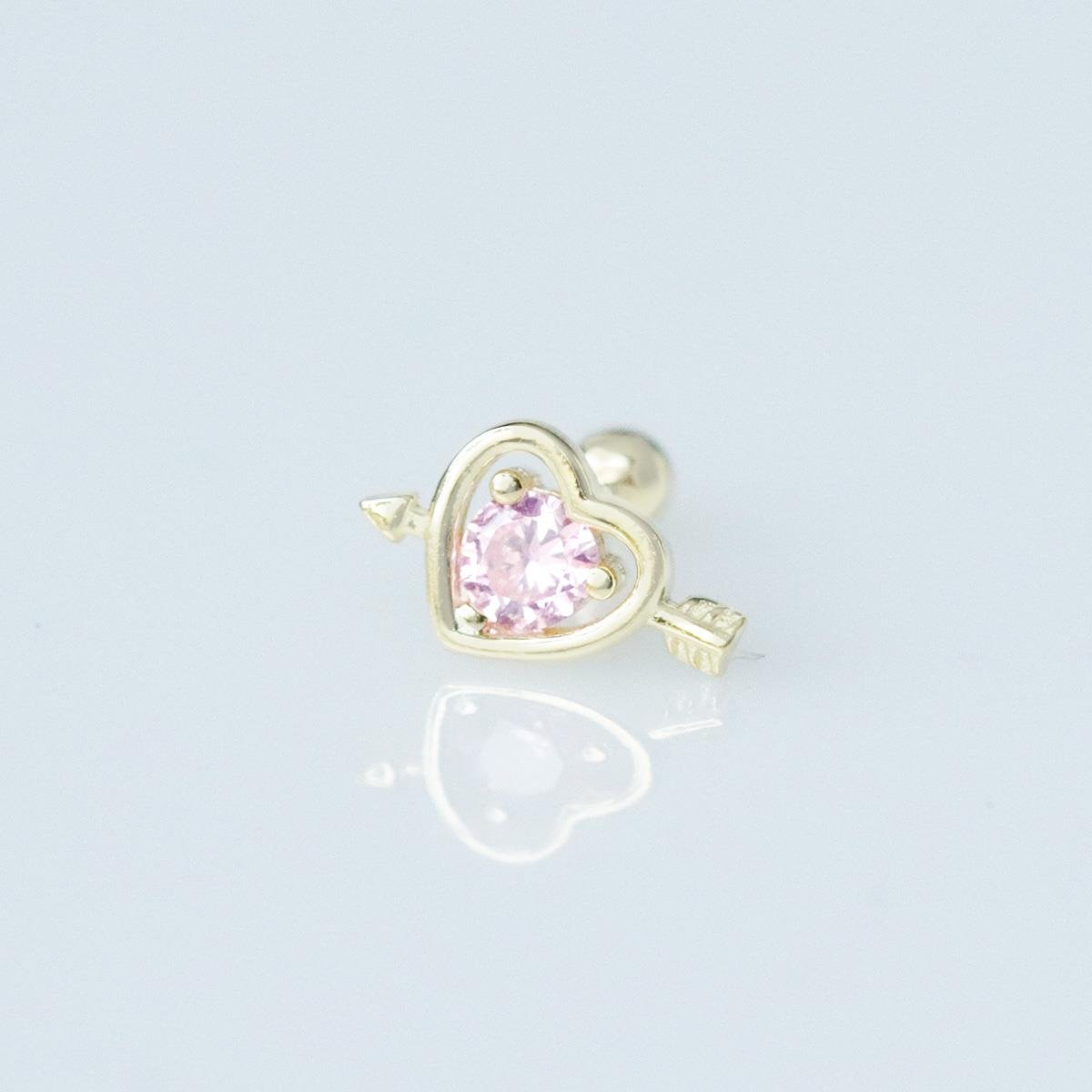 Pembe Zirkon Taşlı Kalp Figürlü Gold Kaplama Tragus