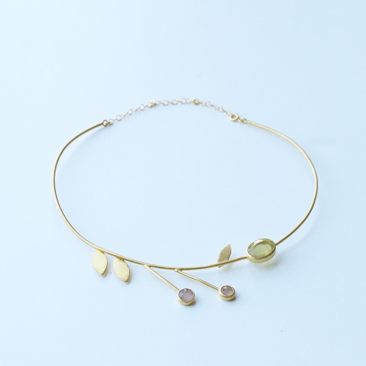 Peridot ve Ametist Taşlı Lamina Tasarım Gold Kaplama Gümüş Gerdanlık