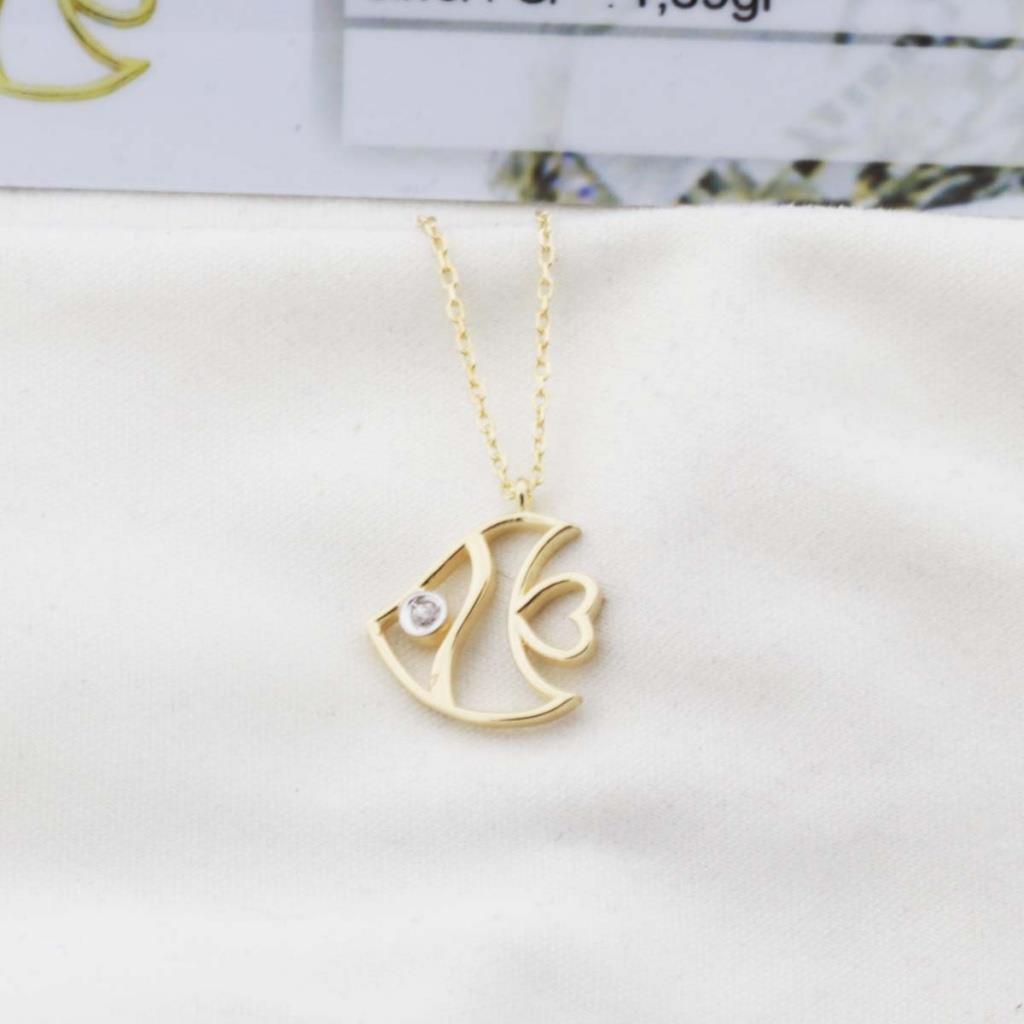Pırlanta Taş Balık 0.02 CT Gold Micron Kaplama Gümüş Kolye