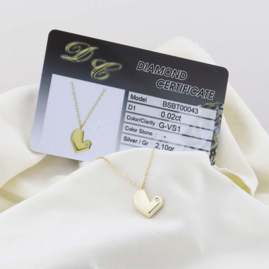 Pırlanta Taş Kalp 0.02 CT Gold Micron Kaplama Gümüş Kolye