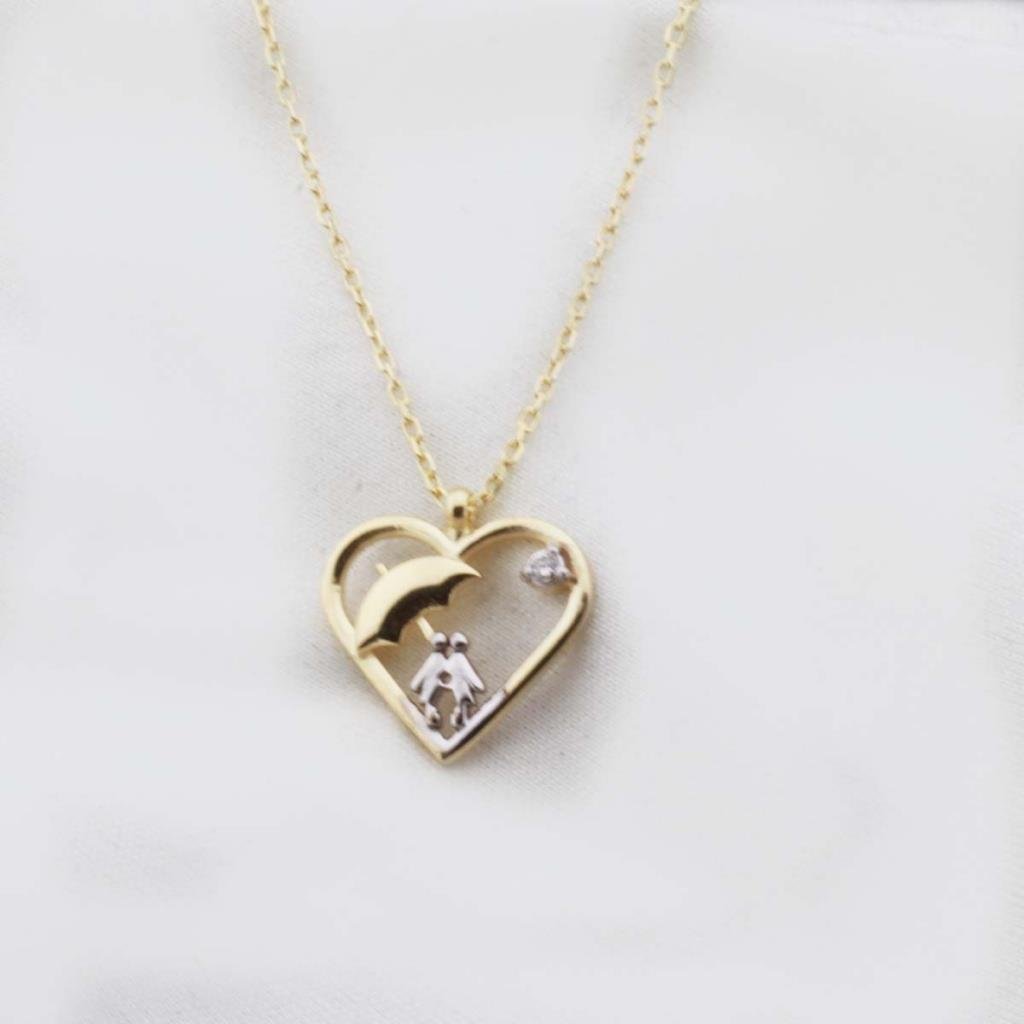 Pırlanta Taş Kalpli 0.02 CT Gold Micron Kaplama Gümüş Kolye