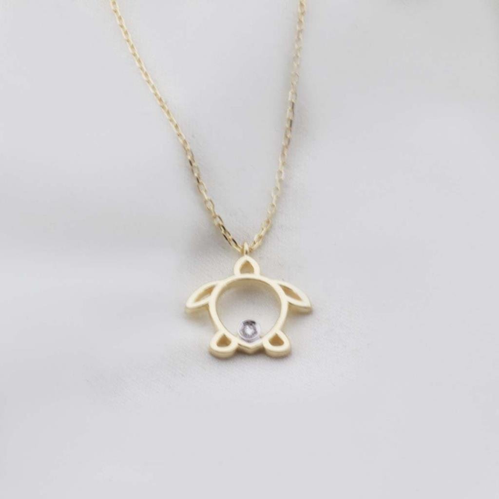 Pırlanta Taş Kaplumbağa 0.02 CT Gold Micron Kaplama Gümüş Kolye