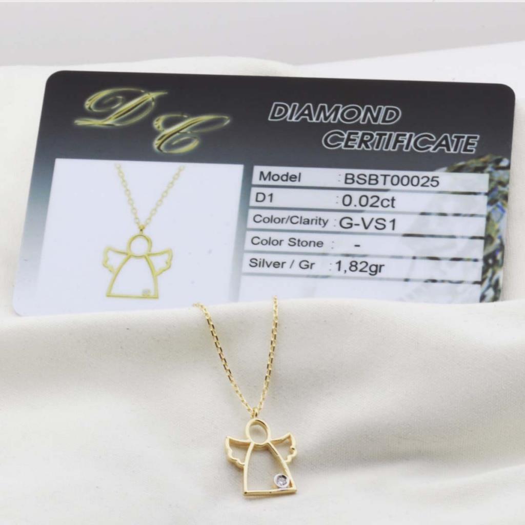 Pırlanta Taş Melek 0.02 CT Gold Micron Kaplama Gümüş Kolye