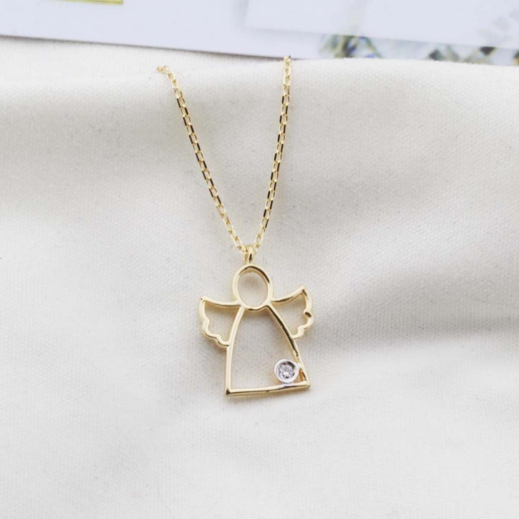 Pırlanta Taş Melek 0.02 CT Gold Micron Kaplama Gümüş Kolye