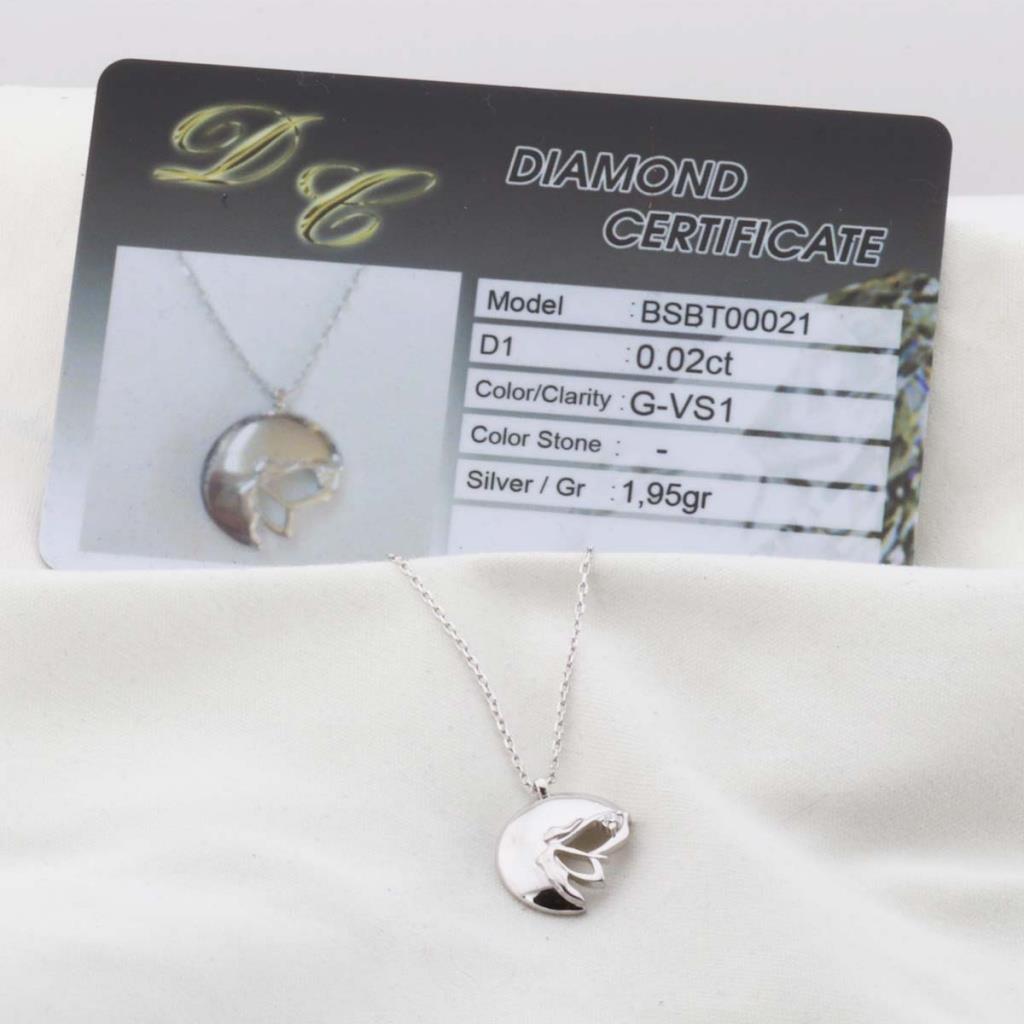Pırlanta Taş Yarım Ay Su Perisi 0.02 CT Rodyum Micron Kaplama Gümüş Kolye