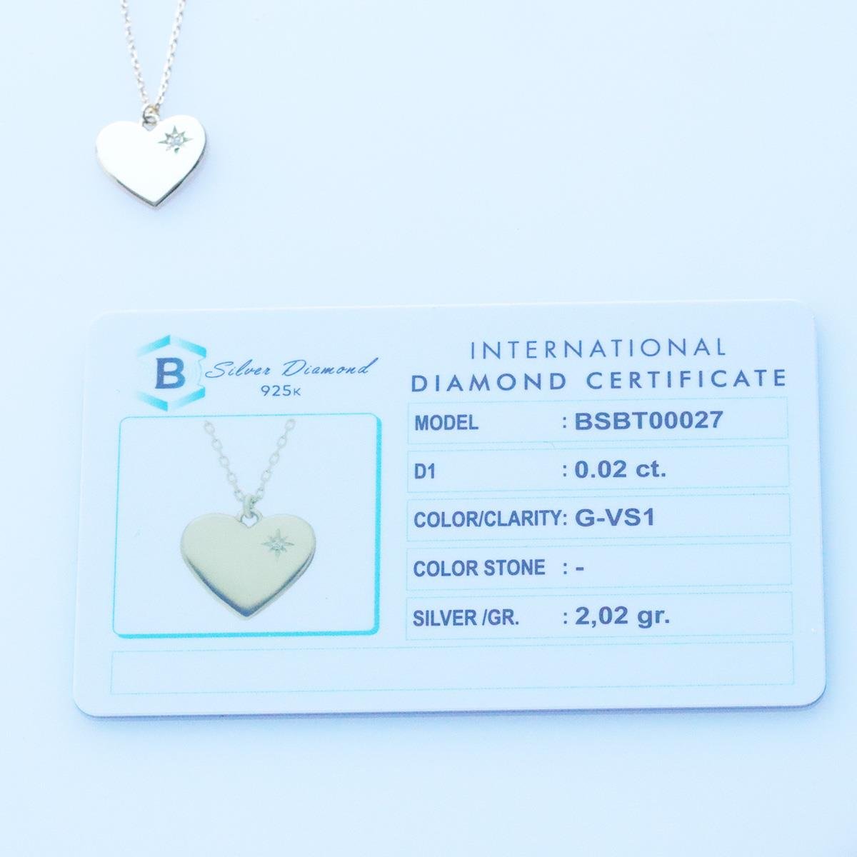 Pırlanta Taşlı 0.02 ct  Kalp Modeli Gold Micron Kaplama Gümüş Kolye