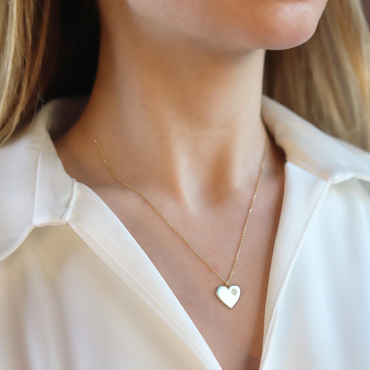 Pırlanta Taşlı 0.02 ct  Kalp Modeli Gold Micron Kaplama Gümüş Kolye