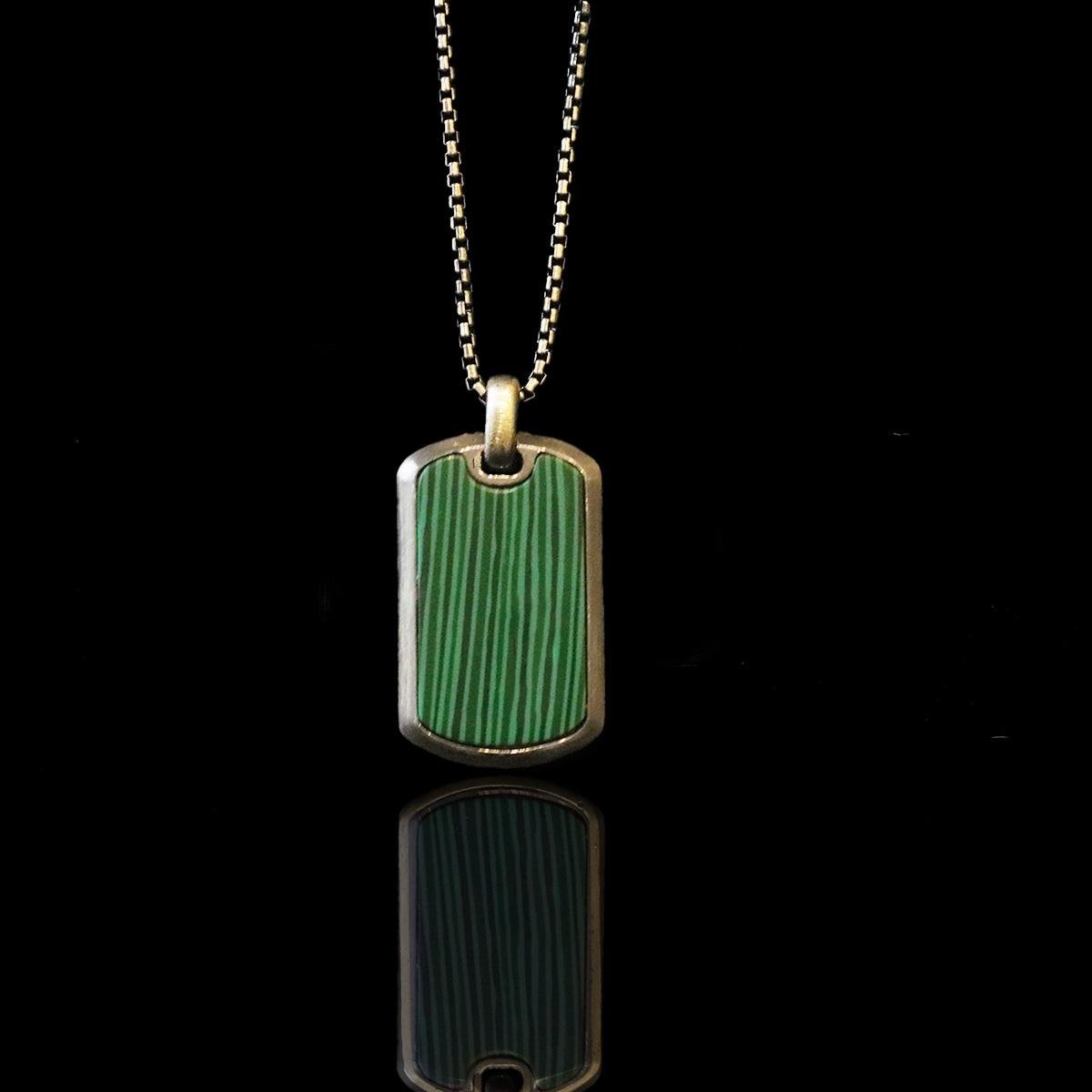 Plaka Mineli Oksitli Gümüş Erkek Kolye