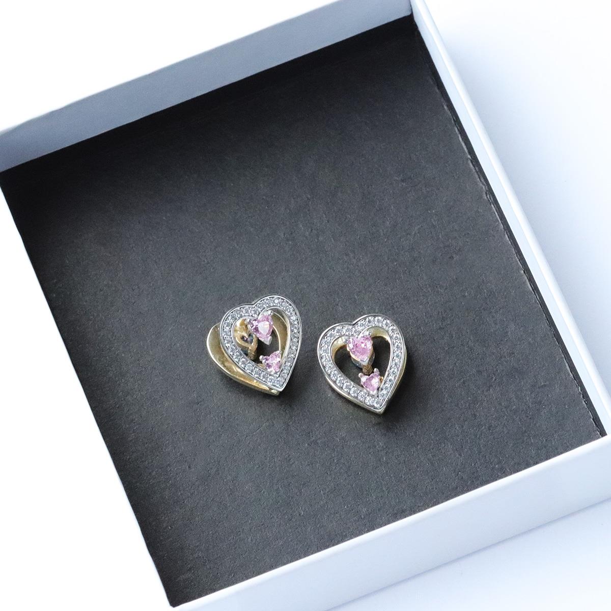 Queen Beyaz Kalp Çift Taraflı Gümüş Küpe