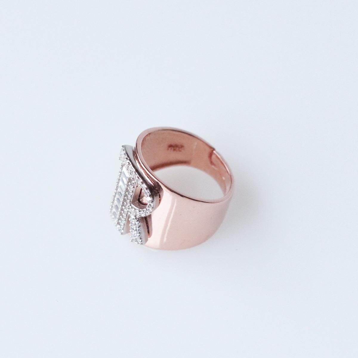 R Harfi Baget Taşlı Rose Gold Kaplama Gümüş Yüzük