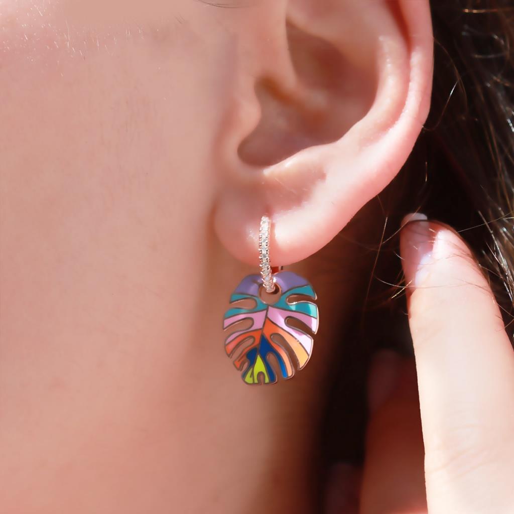Rainbow Rose Gold Kaplama Mine İşli Yaprak Gümüş Küpe