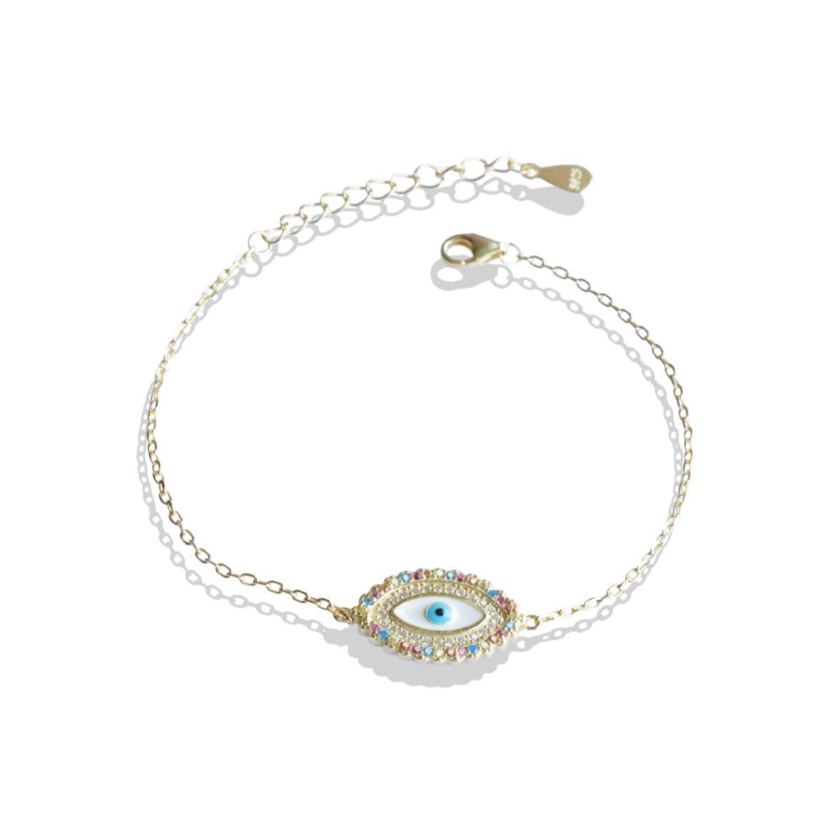 Renkli Taşlı Göz Modeli Gümüş Bileklik