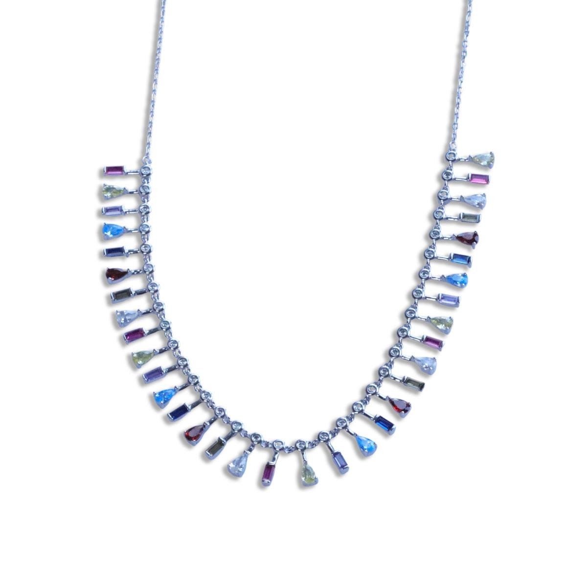 Renkli Trend Taşlı Gümüş Kolye