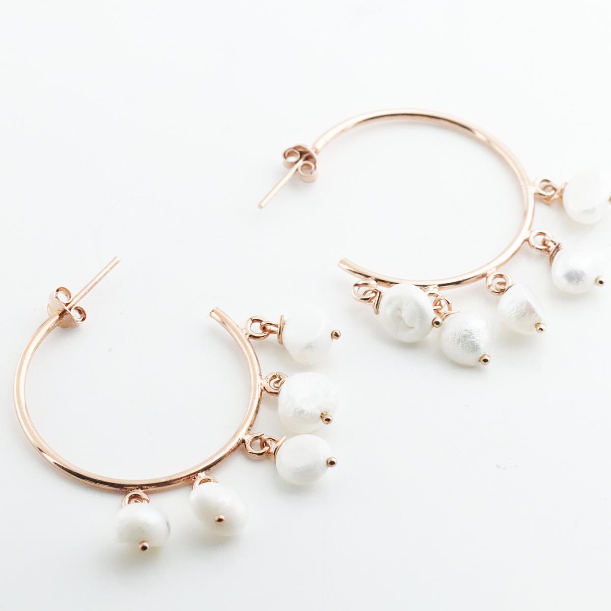 Rose Gold Kaplama İnci Halka Gümüş Küpe