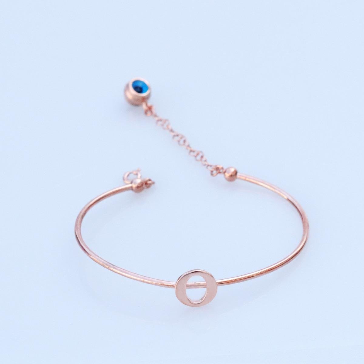 Rose Gold Kaplama Nazar Boncuklu O Harfi Gümüş Bileklik