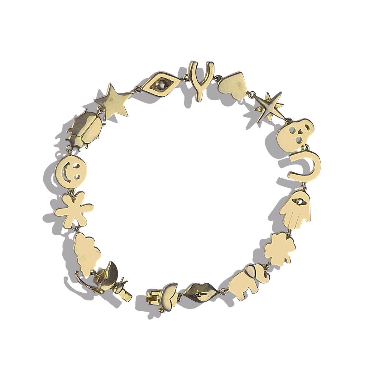 Şans Figürlü Gold Gümüş Bileklik