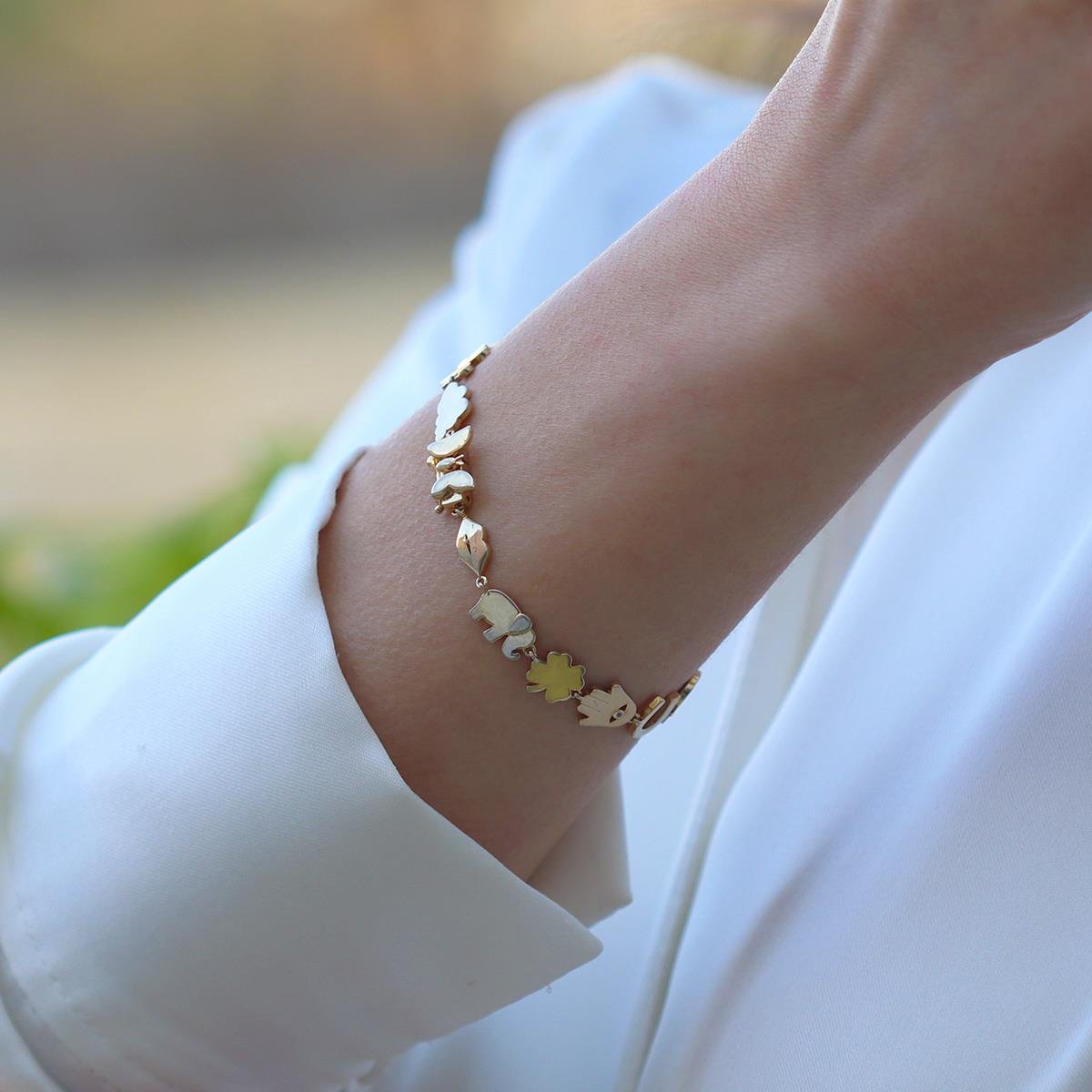 Şans Figürlü Gold Gümüş Bileklik